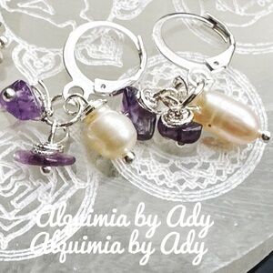Freshwater pearl and amethyst Silver and Purple Earrings